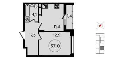 Wohnung 1 zimmer in Moskau, Russland