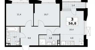 Apartamento 3 habitaciones en poselenie Sosenskoe, Rusia