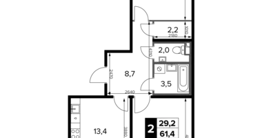 Apartamento 2 habitaciones en Potapovo, Rusia