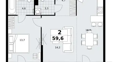2 room apartment in Kommunarka, Russia