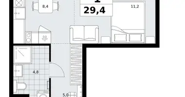 1 room apartment in Kommunarka, Russia