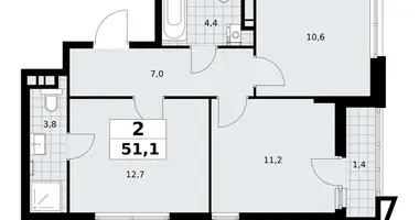 Apartamento 2 habitaciones en poselenie Sosenskoe, Rusia