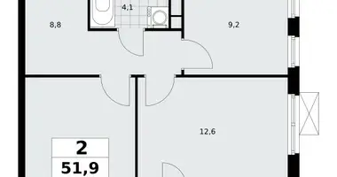 Apartamento 2 habitaciones en Moscú, Rusia