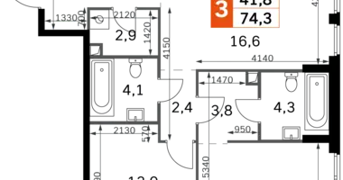 Apartamento 3 habitaciones en North-Western Administrative Okrug, Rusia