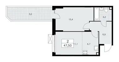 Apartamento 2 habitaciones en Moscú, Rusia