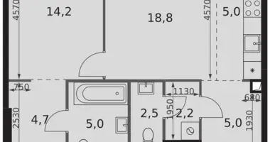 Wohnung 2 zimmer in Moskau, Russland