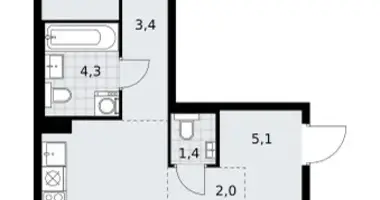 Apartamento 2 habitaciones en Troitsk, Rusia