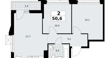 Apartamento 2 habitaciones en Troitsk, Rusia