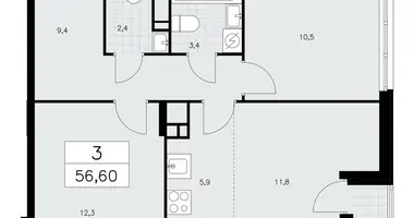 Apartamento 3 habitaciones en Moscú, Rusia