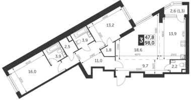 Квартира 3 комнаты в район Коньково, Россия