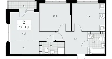 Apartamento 2 habitaciones en Moscú, Rusia