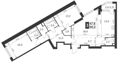 Mieszkanie 3 pokoi w Konkovo District, Rosja