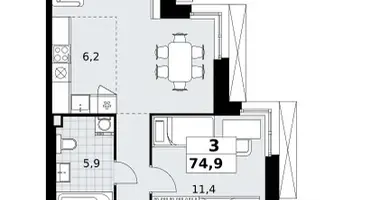 Mieszkanie 3 pokoi w Kommunarka, Rosja