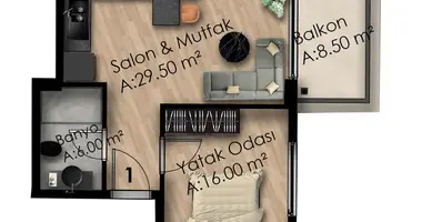 1 bedroom apartment in Gazipasa, Turkey