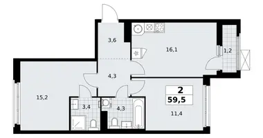 2 room apartment in Kommunarka, Russia