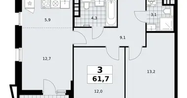 Apartamento 3 habitaciones en poselenie Sosenskoe, Rusia