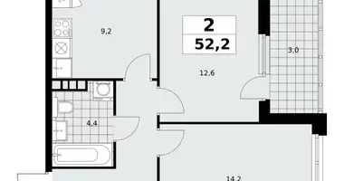 Apartamento 2 habitaciones en Moscú, Rusia