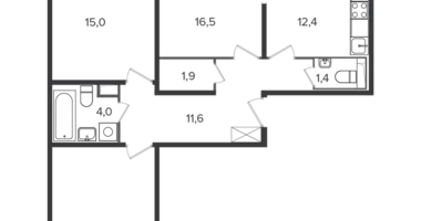 Mieszkanie 3 pokoi w Leninsky District, Rosja