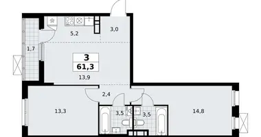 Apartamento 3 habitaciones en poselenie Sosenskoe, Rusia