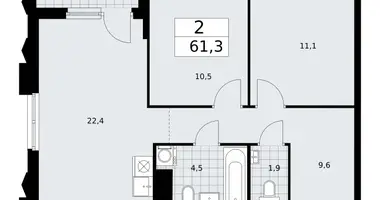 2 room apartment in Troitsk, Russia