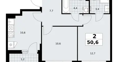 Apartamento 2 habitaciones en Troitsk, Rusia