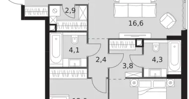 Apartamento 3 habitaciones en North-Western Administrative Okrug, Rusia