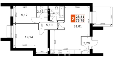 Apartamento 2 habitaciones en Odincovskiy gorodskoy okrug, Rusia