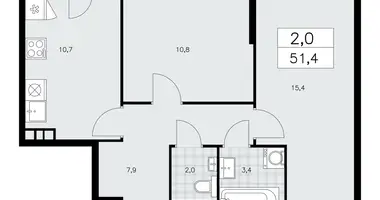 Apartamento 2 habitaciones en poselenie Sosenskoe, Rusia