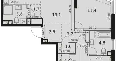 Apartamento 3 habitaciones en Moscú, Rusia