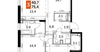 Apartamento 3 habitaciones en Moscú, Rusia