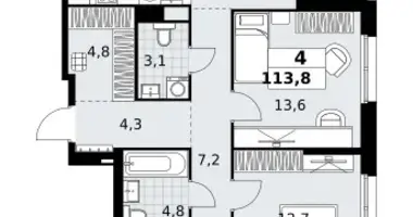 Apartamento 4 habitaciones en Kommunarka, Rusia