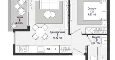 Квартира 1 комната в Газипаша, Турция