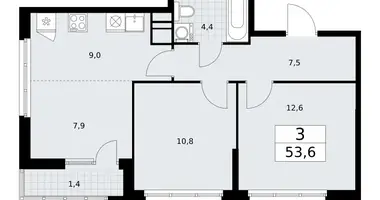 3 room apartment in Vnukovo, Russia