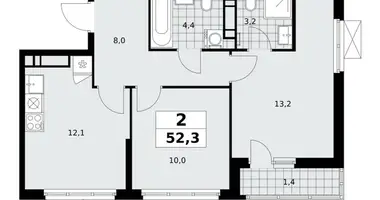 Apartamento 2 habitaciones en Moscú, Rusia