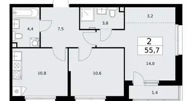 Apartamento 2 habitaciones en Moscú, Rusia