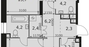 Apartamento 3 habitaciones en Moscú, Rusia