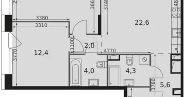 Apartamento 2 habitaciones en Rostokino District, Rusia