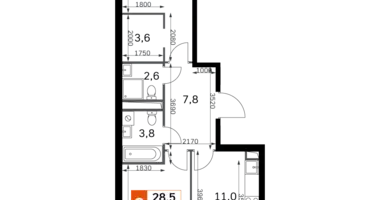 2 room apartment in Moscow, Russia