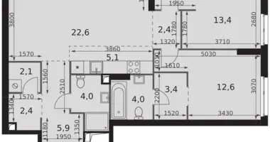 Apartamento 3 habitaciones en Moscú, Rusia