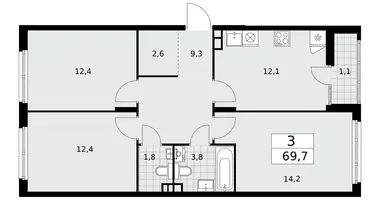 3 room apartment in poselenie Desenovskoe, Russia