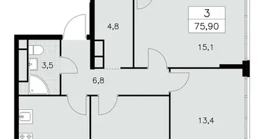 Wohnung 3 Zimmer in Südwestlicher Verwaltungsbezirk, Russland