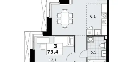 Квартира 3 комнаты в район Коммунарка, Россия