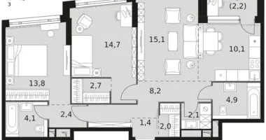 Apartamento 3 habitaciones en Moscú, Rusia