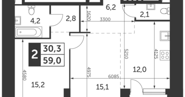 Mieszkanie 2 pokoi w Konkovo District, Rosja