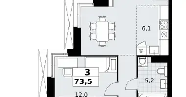 3 room apartment in Kommunarka, Russia