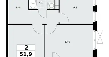 Apartamento 2 habitaciones en Moscú, Rusia