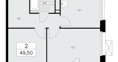 Apartamento 2 habitaciones en Moscú, Rusia