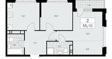 Apartamento 2 habitaciones en Moscú, Rusia