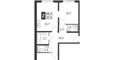 Apartamento 2 habitaciones en Moscú, Rusia