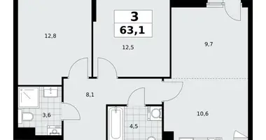 Apartamento 3 habitaciones en poselenie Sosenskoe, Rusia